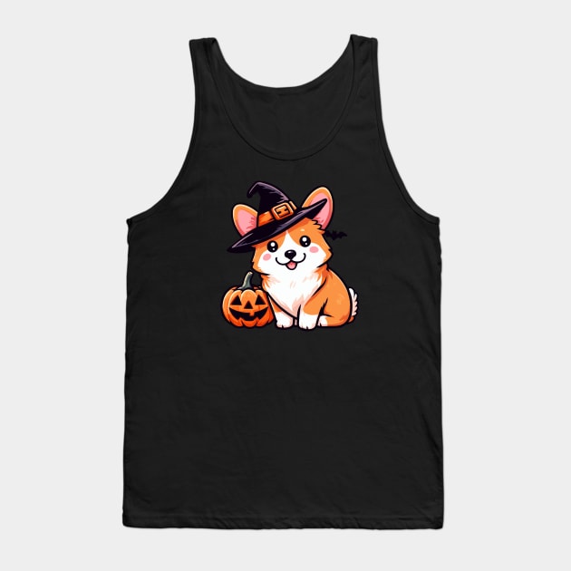 Cute Corgi in Witch Hat Tank Top by ElCrocodel